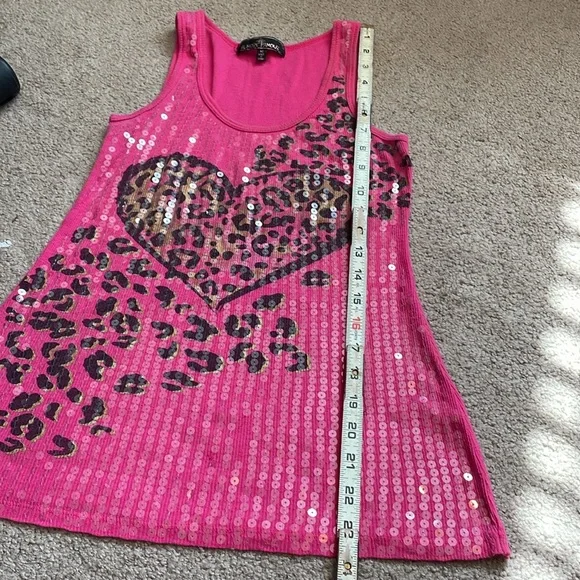 Almost famous sequin long tank top fuchsia pink black gold size M very nice - Picture 10 of 10